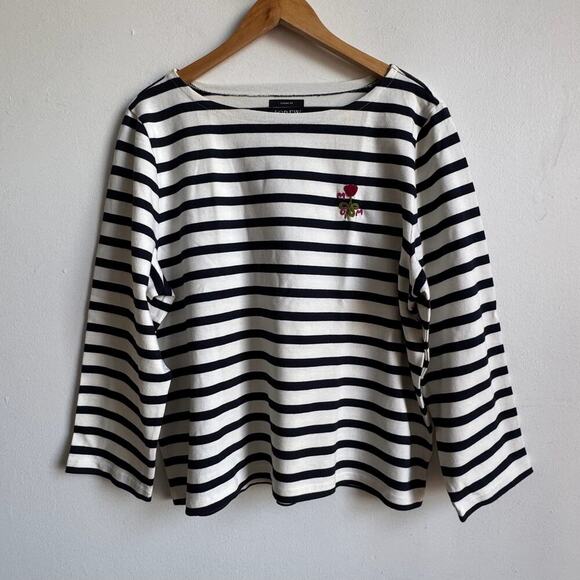 J. Crew Tops - J CREW Mariner Cloth Boatneck Top with Mom Embroidery